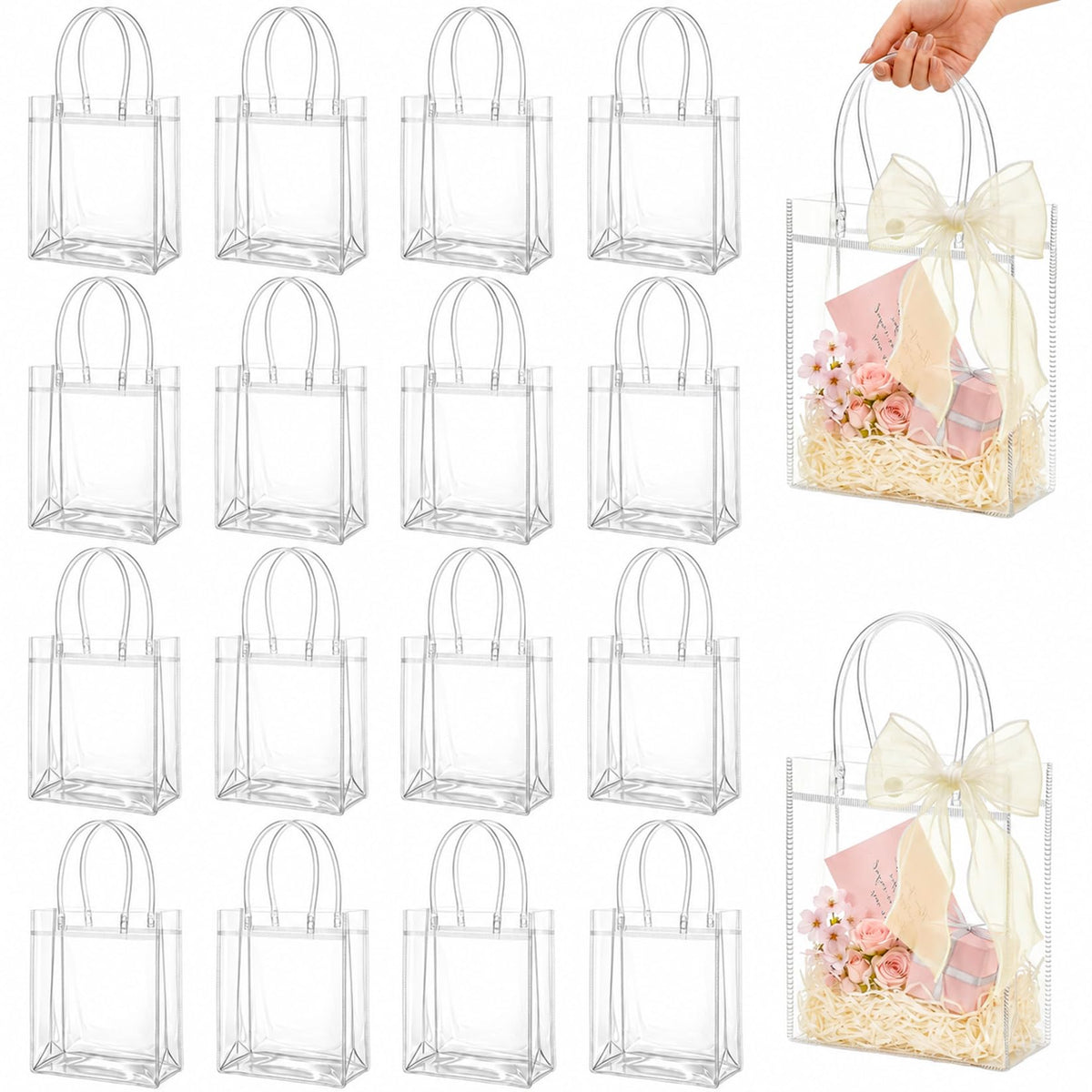 MAQIHAN Clear PVC Gift Bags with Handles for Party Favors