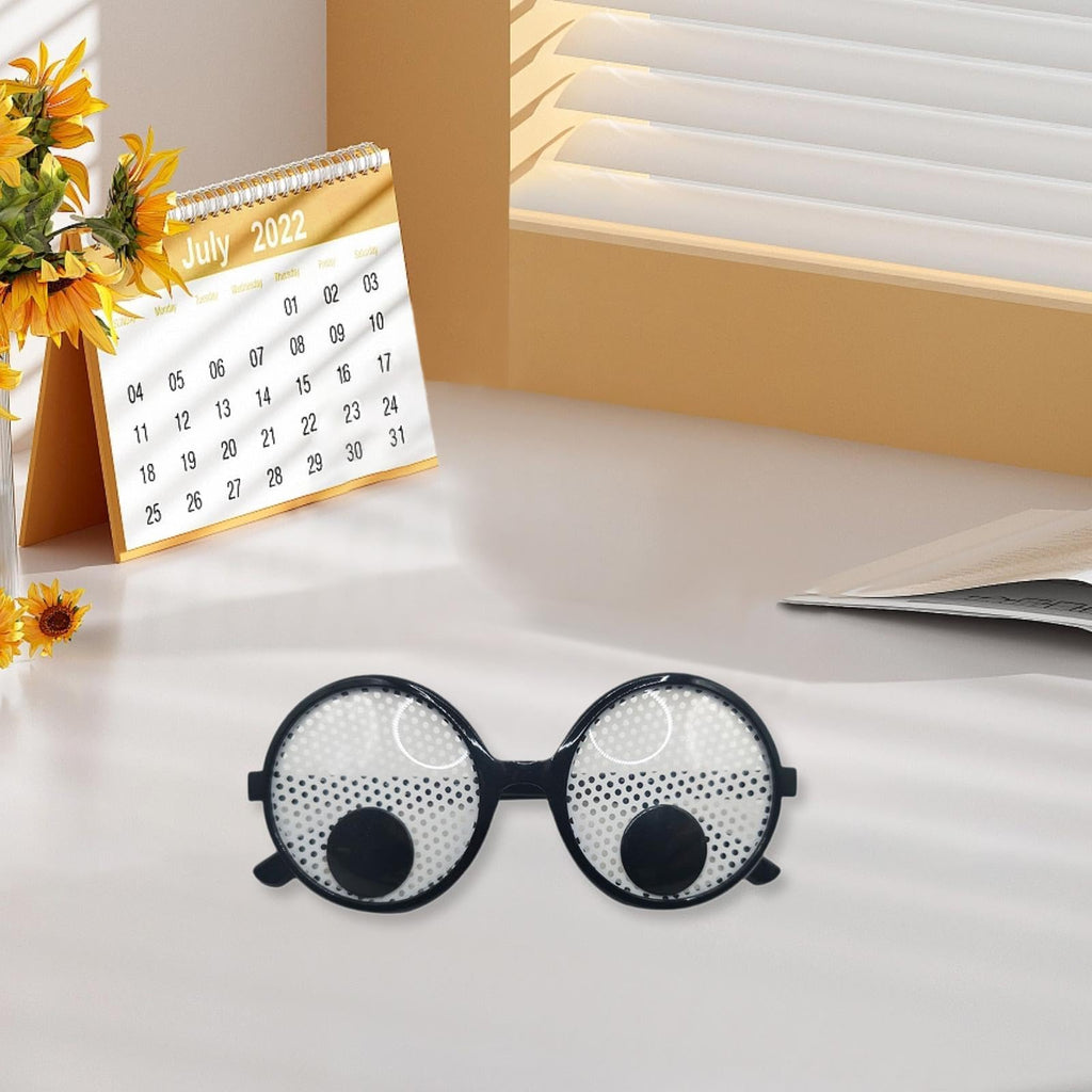 White Mesh Wobble Eye Glasses with Rotating Eyeballs