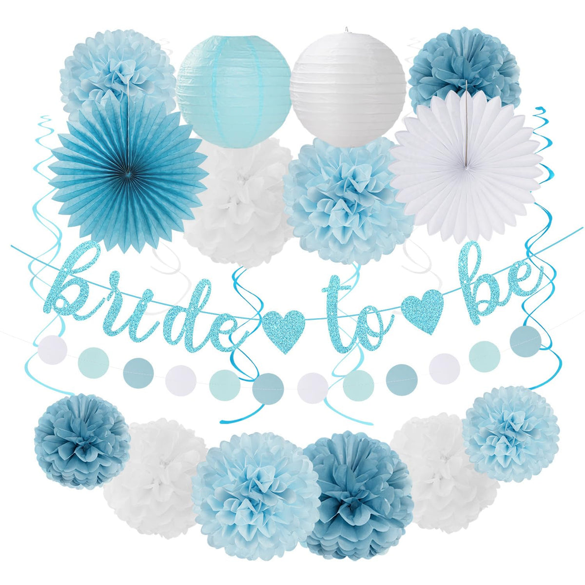 Hugmoon Birthday Decoration Set with Pom Poms & Lanterns