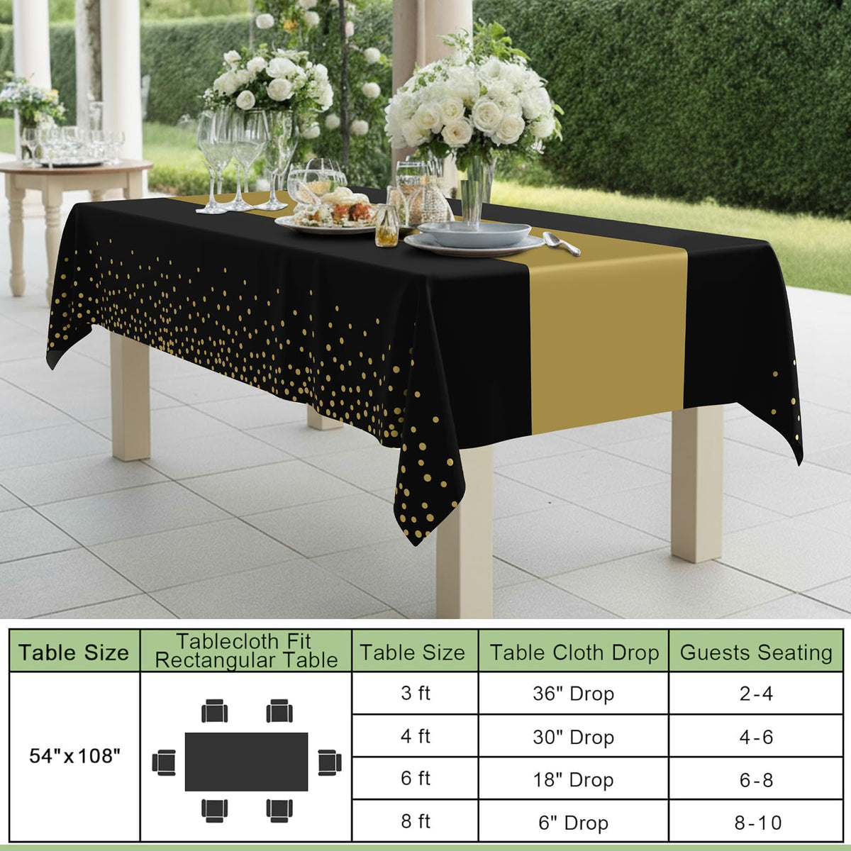 Smiry 12-Pack Gold Print Plastic Tablecloths, 54x108 in