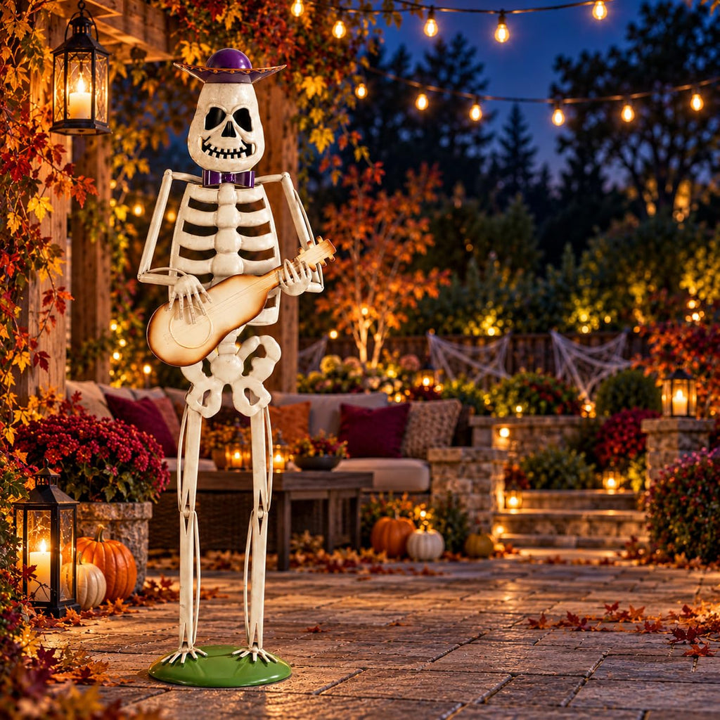 FEISIDELIN 157cm Halloween Skeleton Guitar Yard Statue