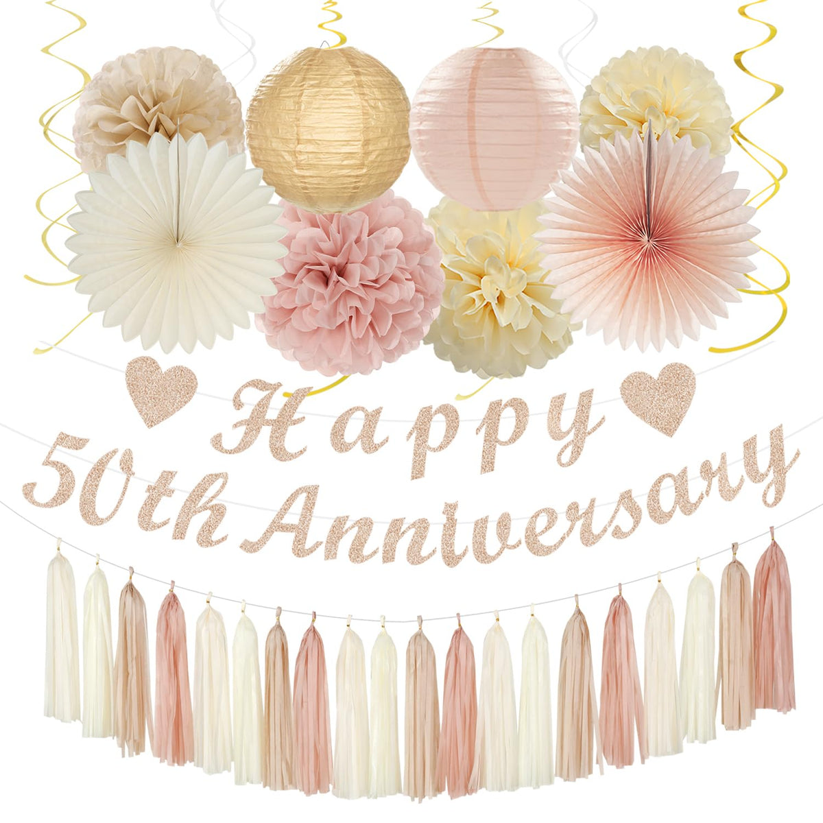 Hugmoon Birthday Decoration Set with Pom Poms & Lanterns