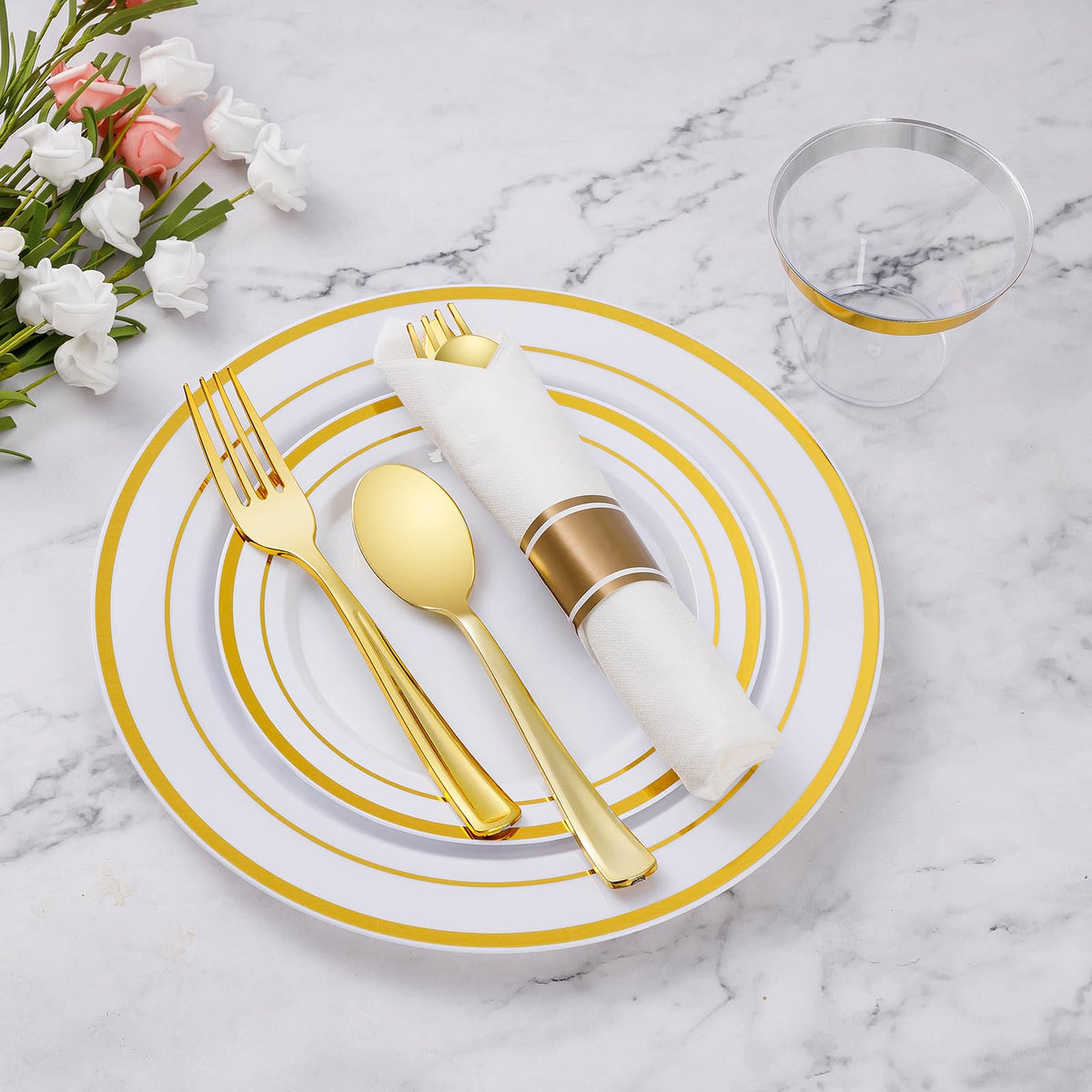 Goodluck Pre-Rolled Plastic Dinnerware Set for Parties