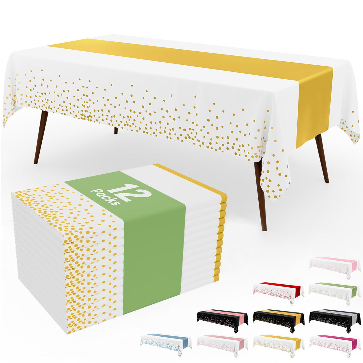 Smiry 12-Pack Gold Print Plastic Tablecloths, 54x108 in