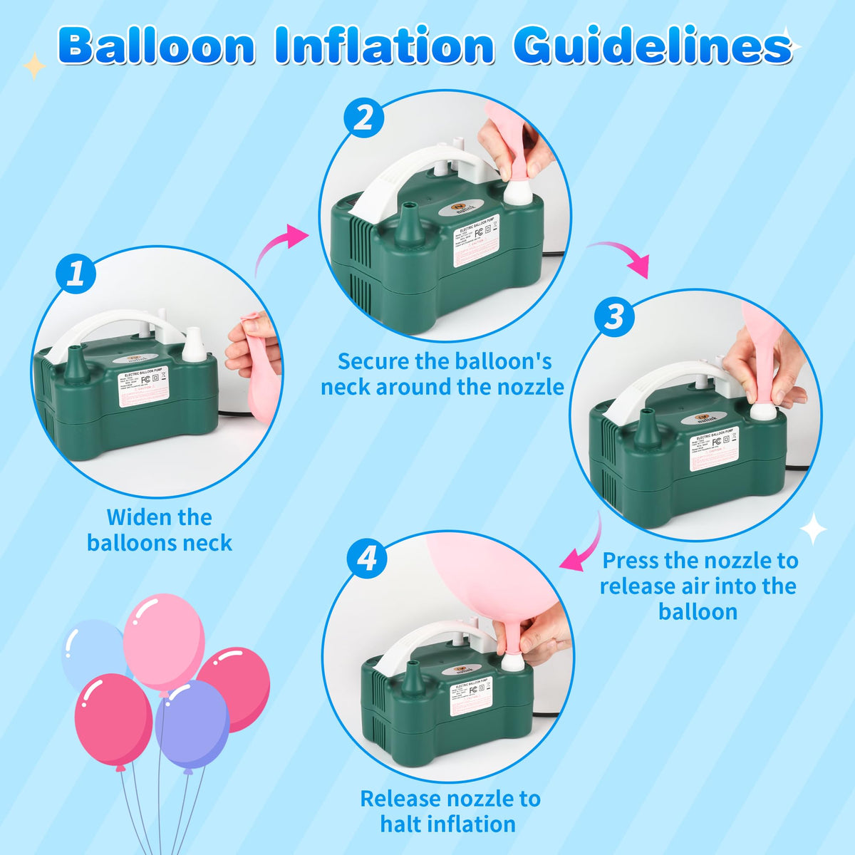 Nulink Portable 600W Electric Balloon Pump with Dual Nozzles