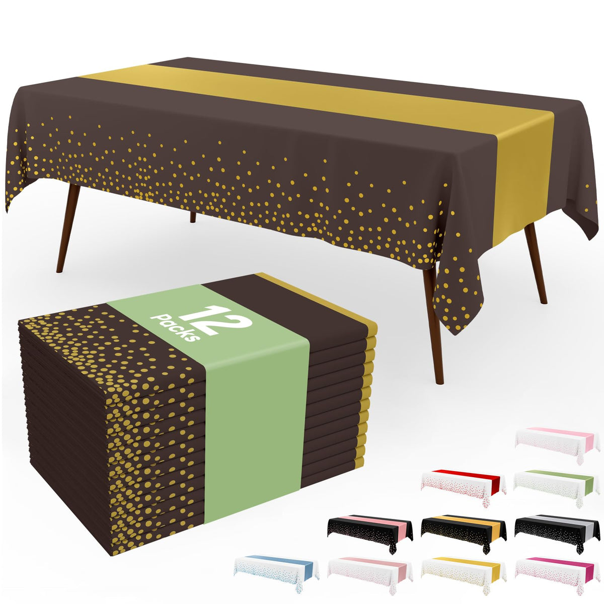 Smiry 12-Pack Gold Print Plastic Tablecloths, 54x108 in
