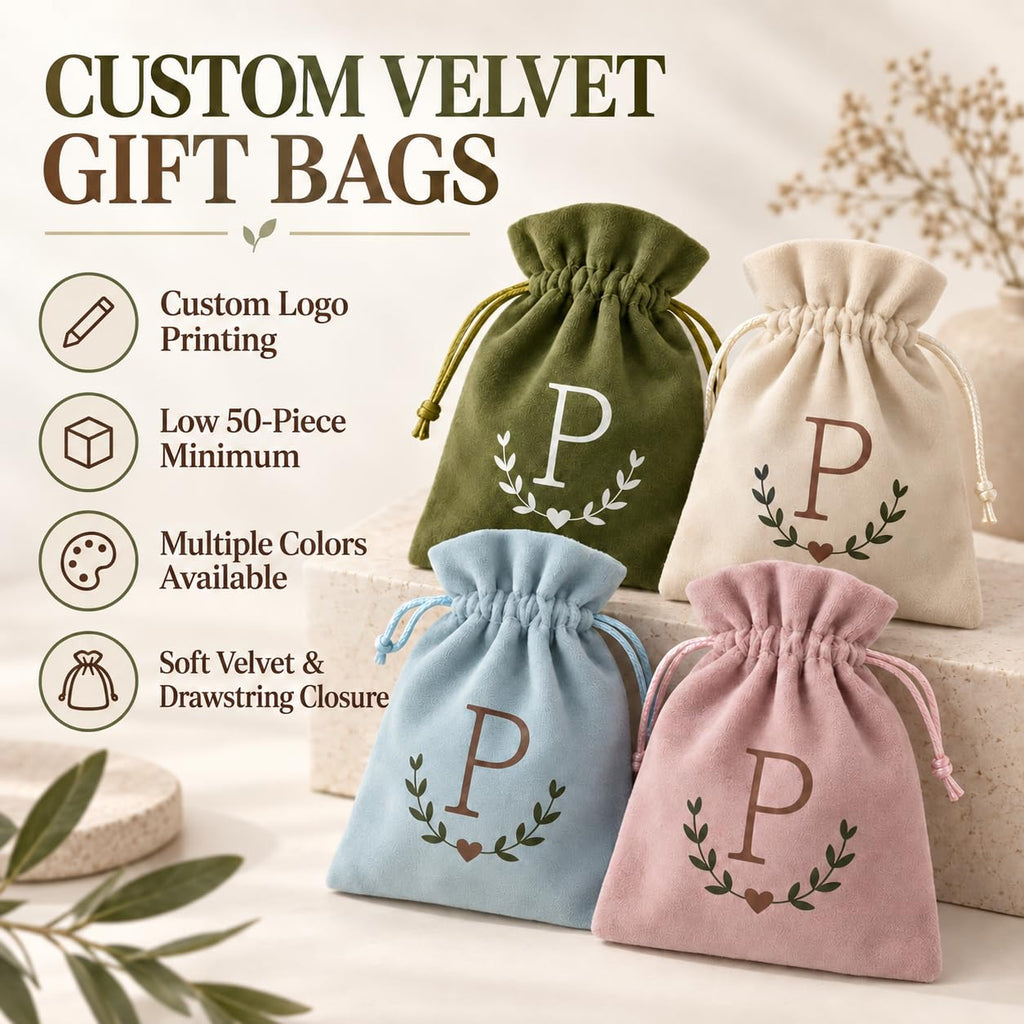 500 Custom Logo Velvet Gift Bags for Weddings & Christmas