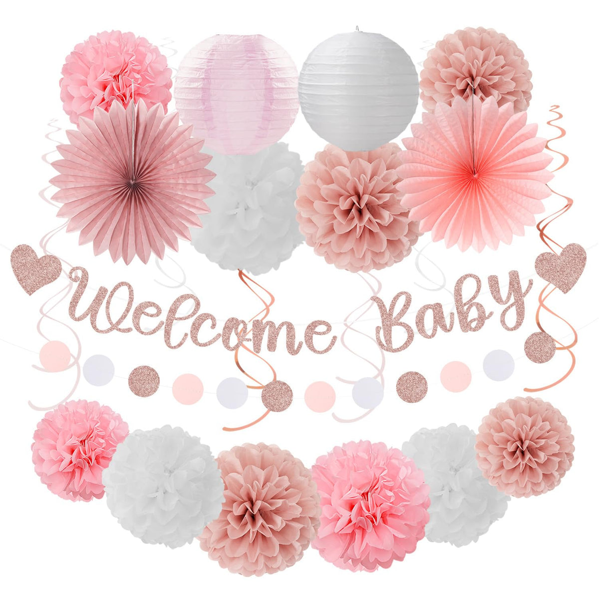 Hugmoon Birthday Decoration Set with Pom Poms & Lanterns