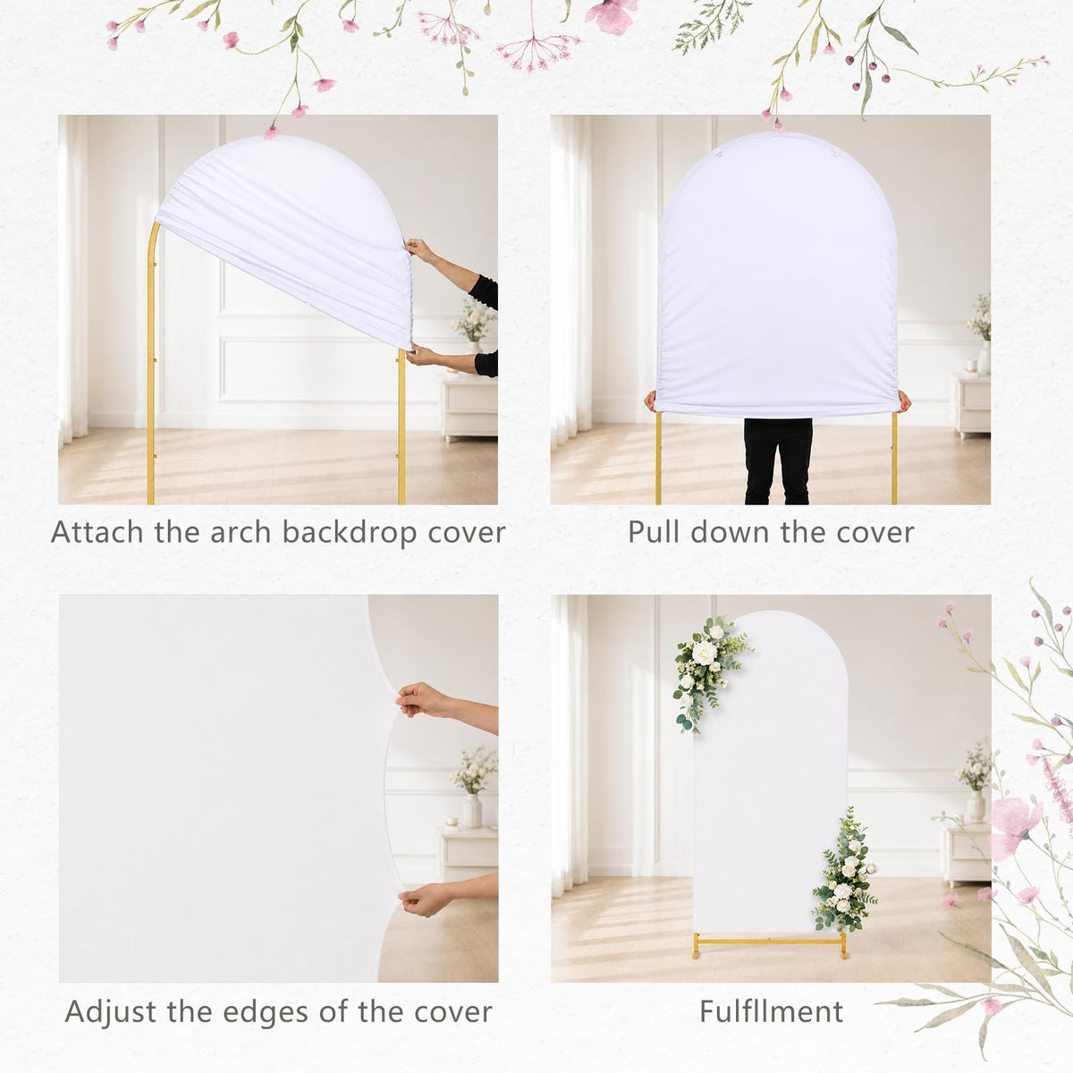 3-Piece Metal Arch Backdrop Stand Set with Covers, 6–7.2FT