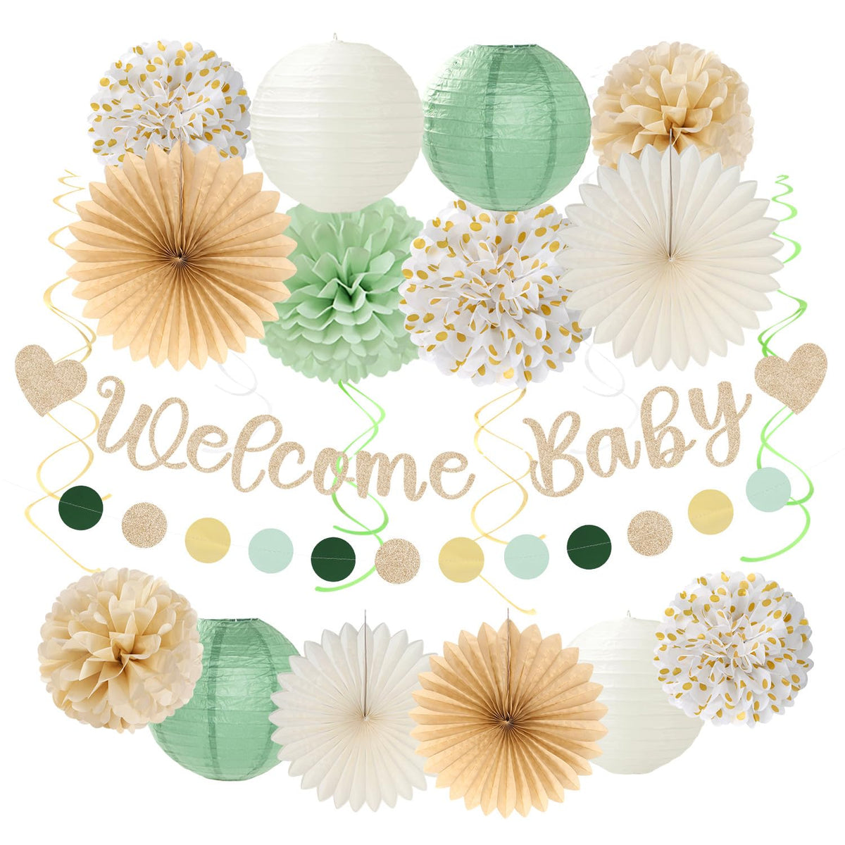 Hugmoon Birthday Decoration Set with Pom Poms & Lanterns