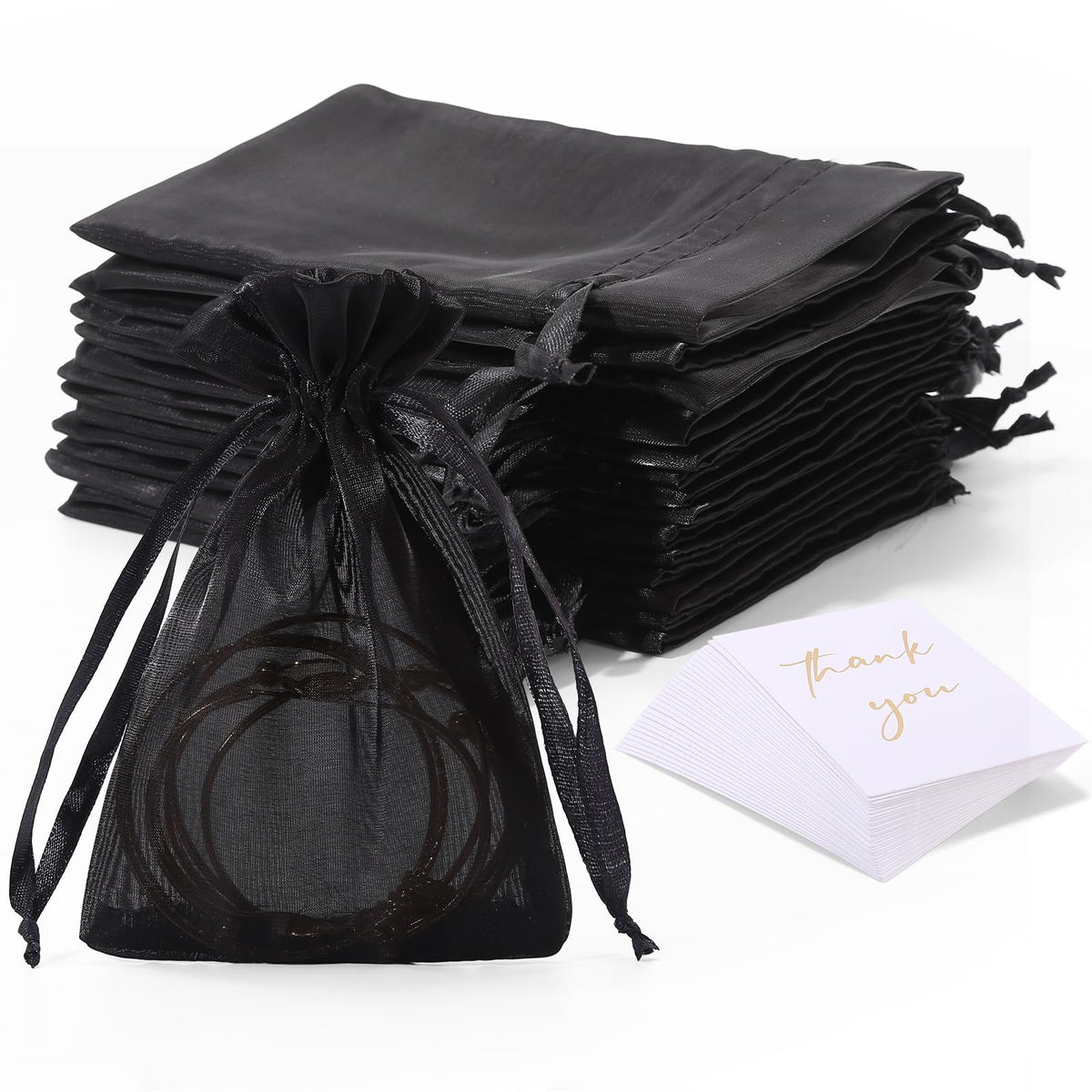 RoyYam 30-Pack 4x6 Organza Gift Bags with Thank You Cards