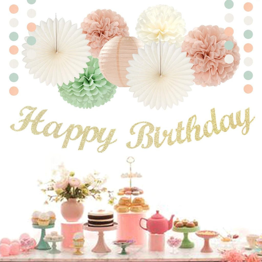 Hugmoon Birthday Decoration Set with Pom Poms & Lanterns