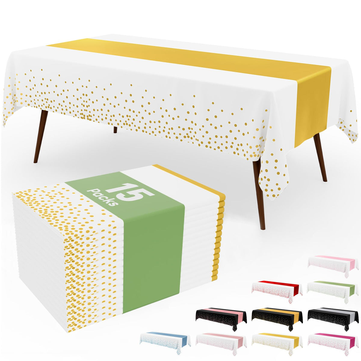 Smiry 12-Pack Gold Print Plastic Tablecloths, 54x108 in
