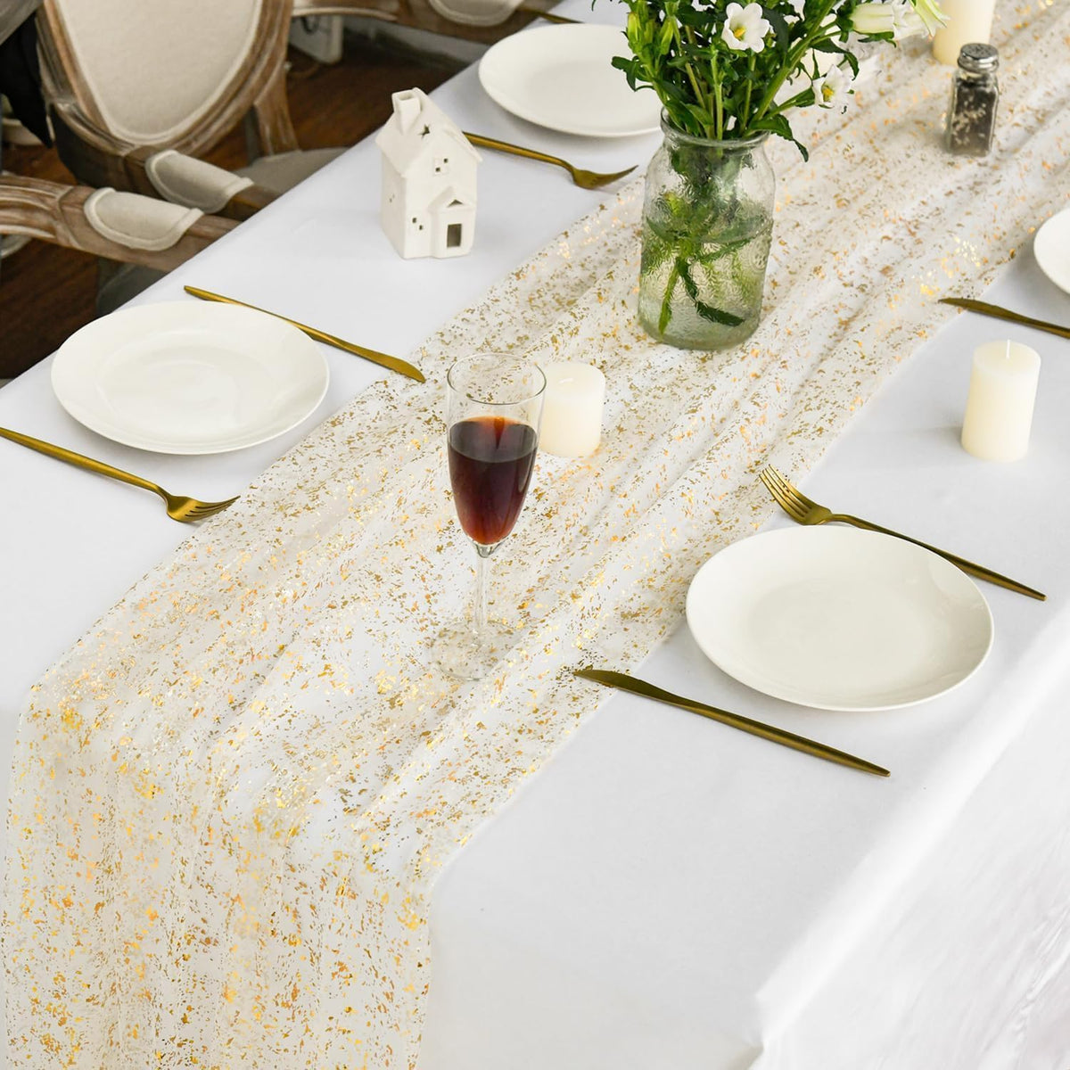 Artoid Mode Glitter Foil Gauze Table Runner for Parties