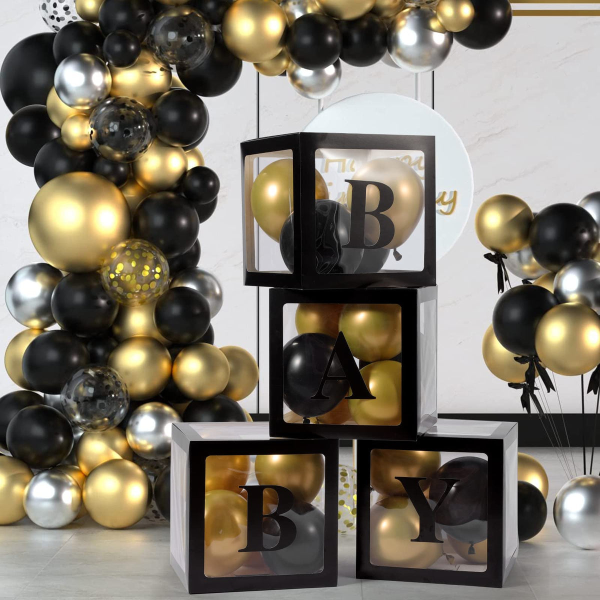 Voircoloria 4 Clear Lettered Balloon Boxes for Baby Showers