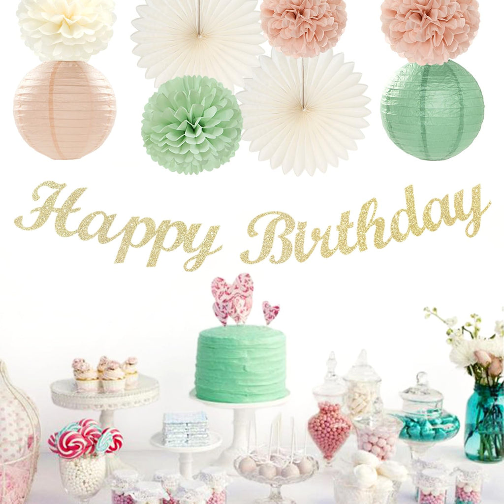 Hugmoon Birthday Decoration Set with Pom Poms & Lanterns