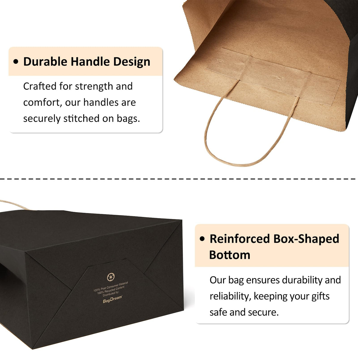 BagDream 100-Pack Kraft Gift Bags with Handles, 5.25x3x8