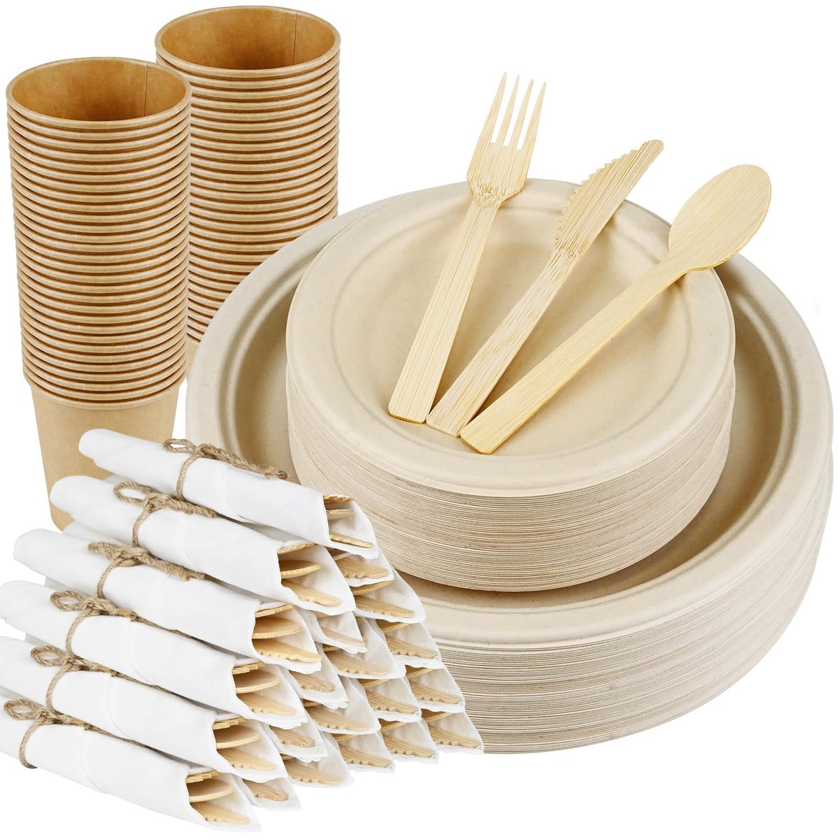 Aowutus Pre-Rolled Disposable Bamboo Cutlery Set for Parties