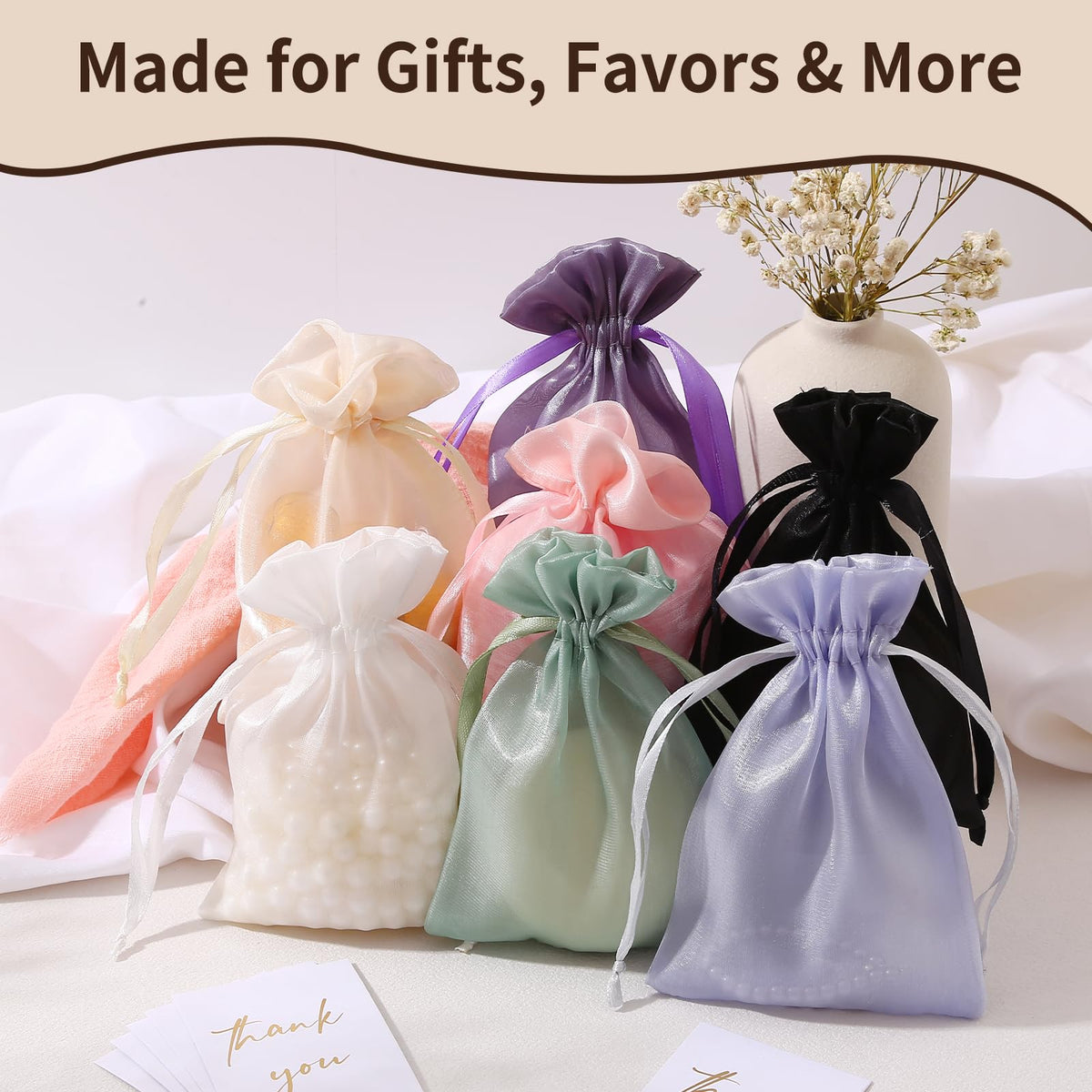 RoyYam 30-Pack 4x6 Organza Gift Bags with Thank You Cards