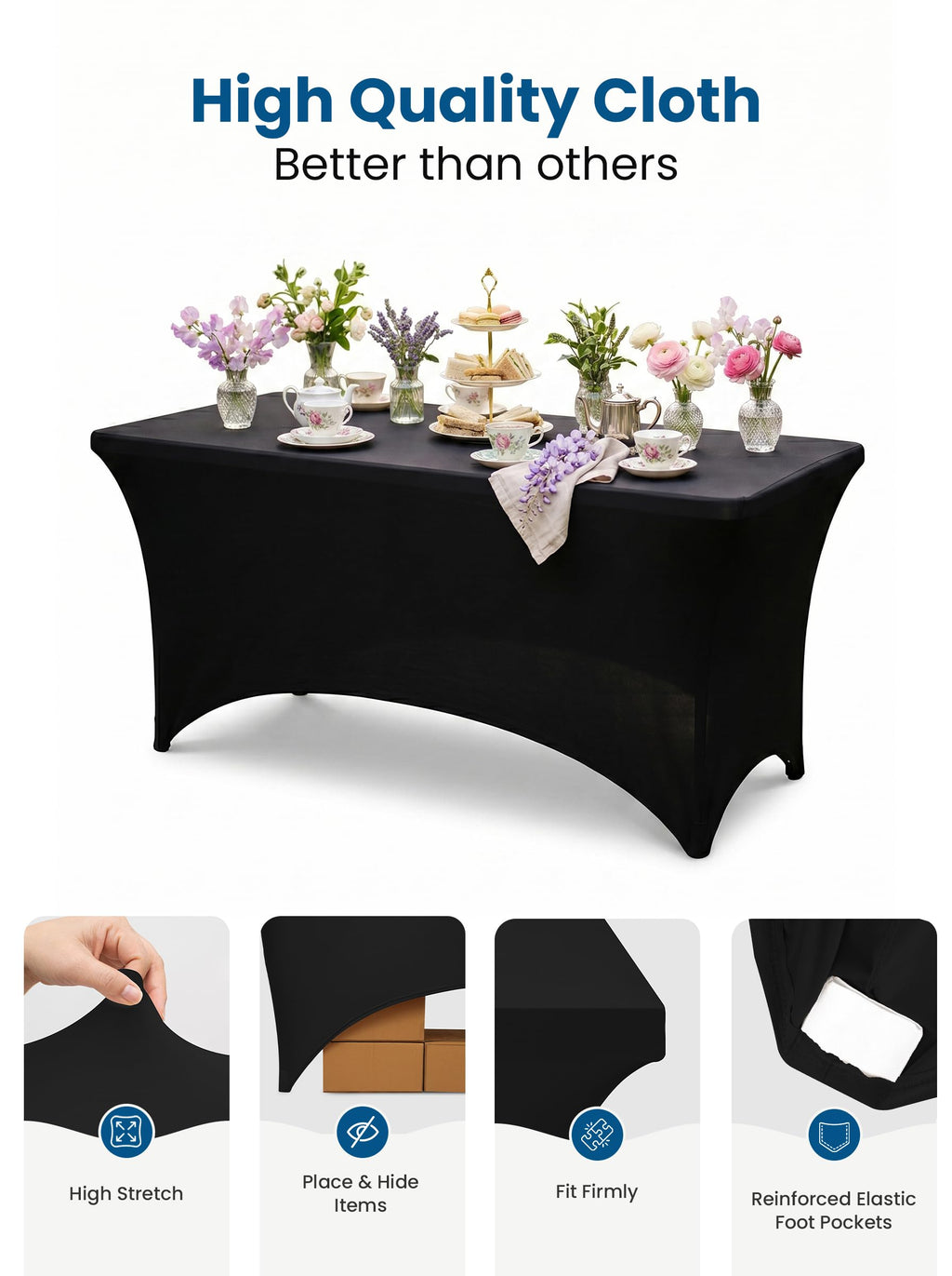 Utopia Kitchen 2-Pack Black 6FT Spandex Tablecloths