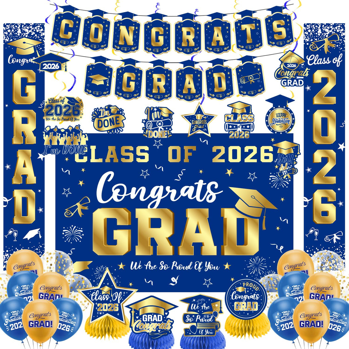 Class of 2026 Black & Gold Graduation Party Banner