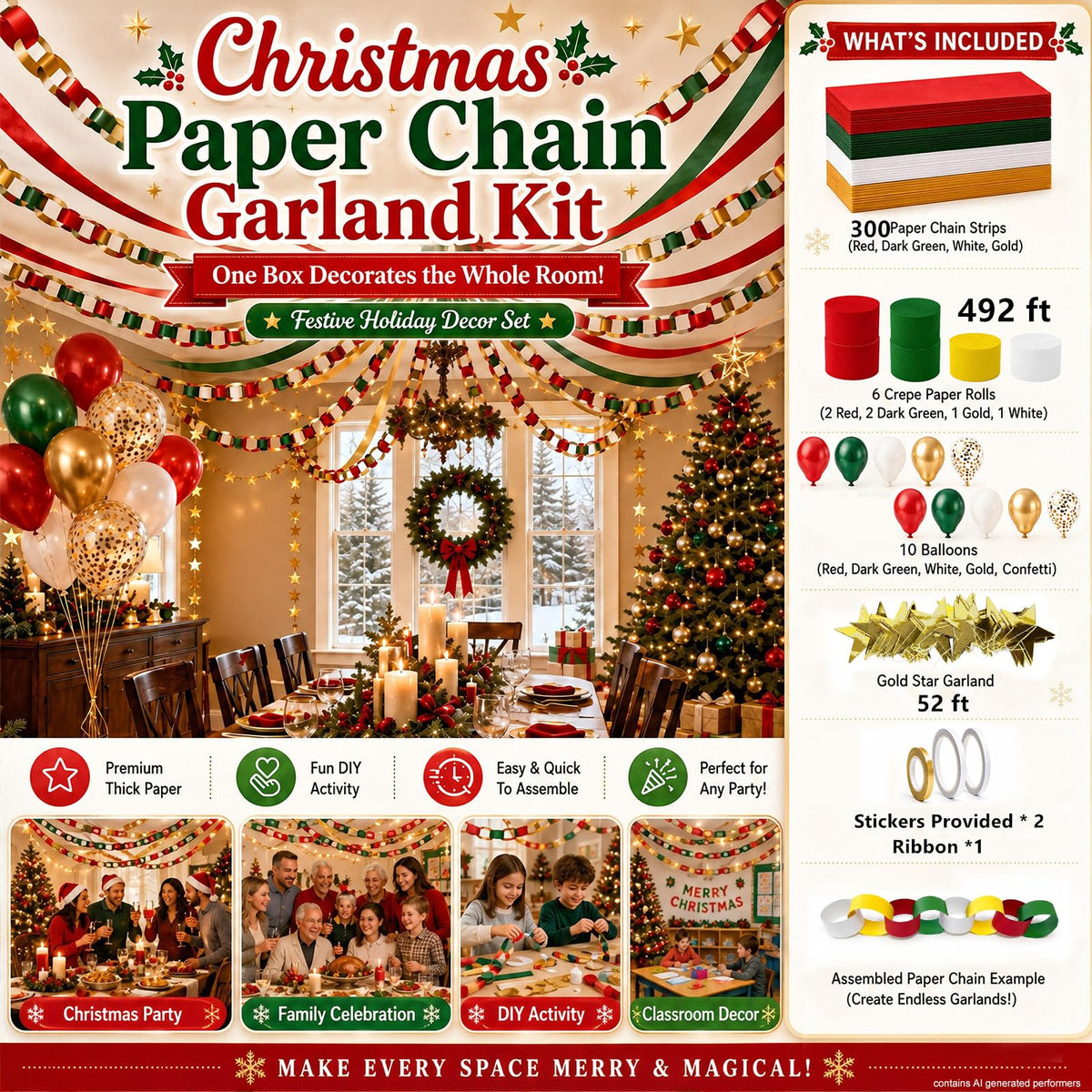 DIY Paper Chain, Streamer, Star Garland & Balloon Kit