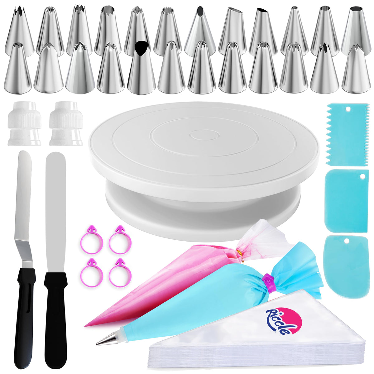 Riccle 88-Piece Cake Decorating Kit with Blue Turntable