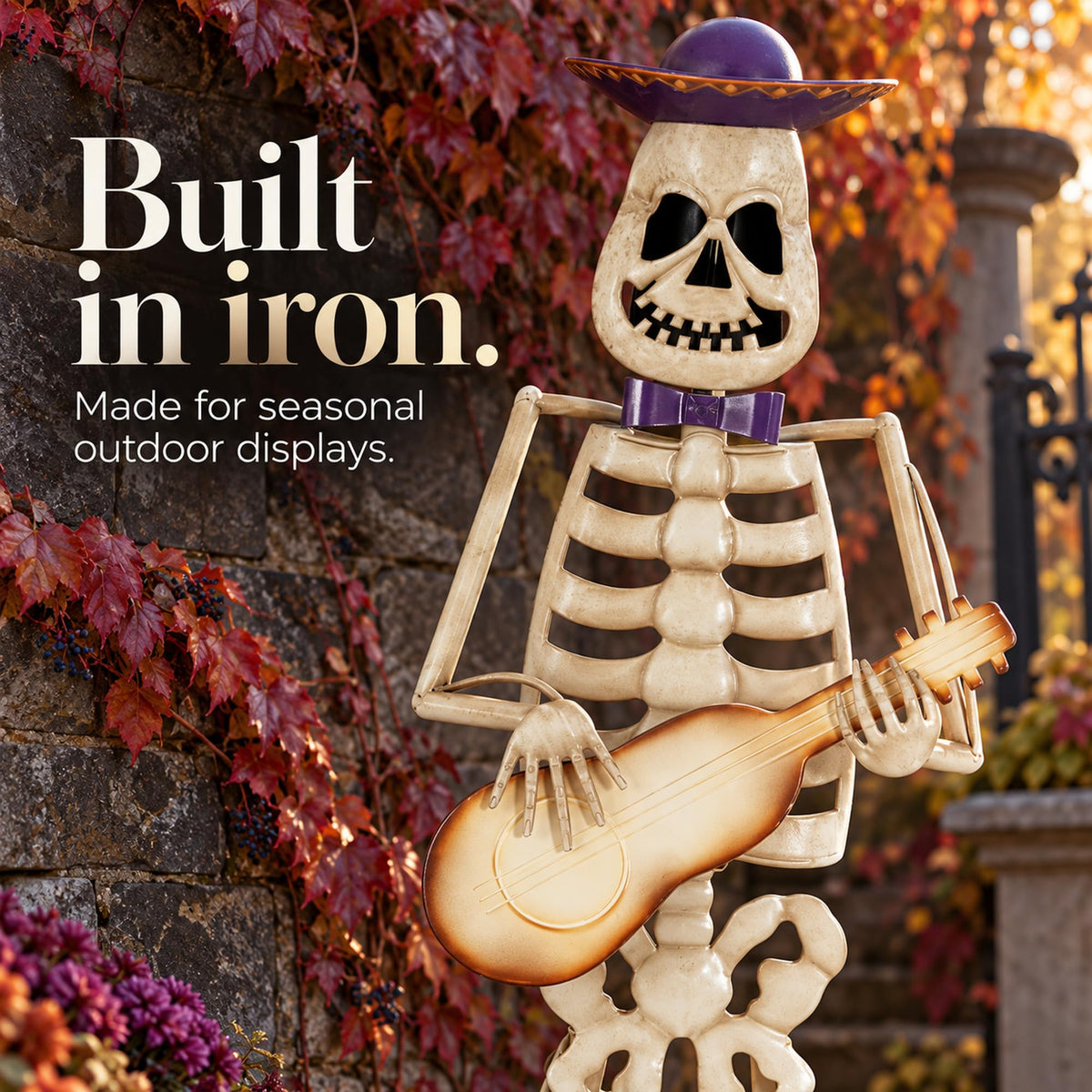 FEISIDELIN 157cm Halloween Skeleton Guitar Yard Statue