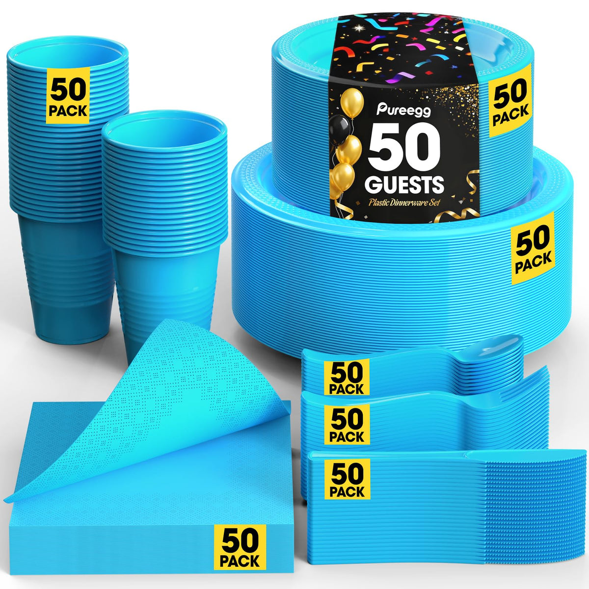 Pureegg 350-Piece Disposable Dinnerware Set for 50 Guests