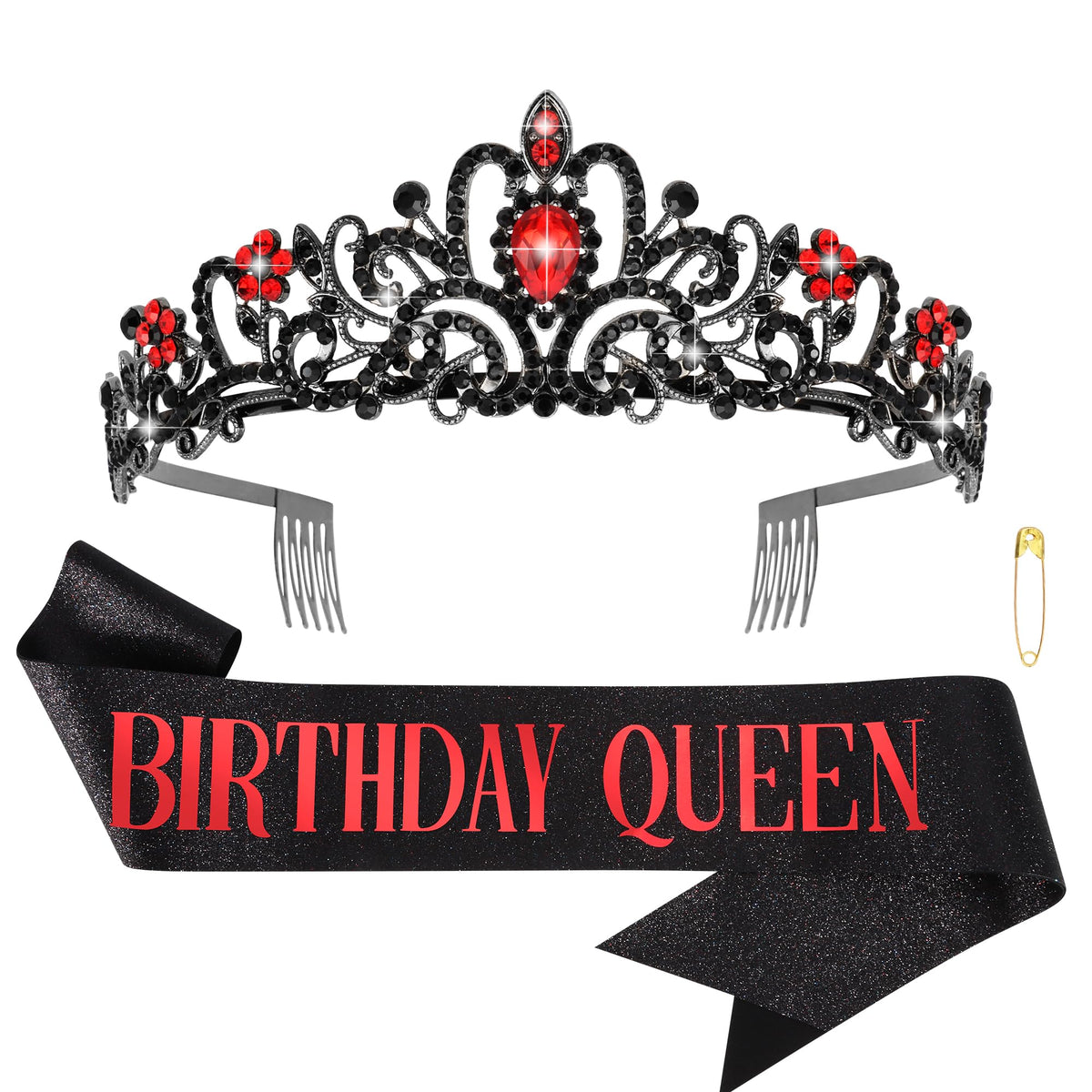COCIDE Birthday Queen Silver Tiara & Glitter Sash Set