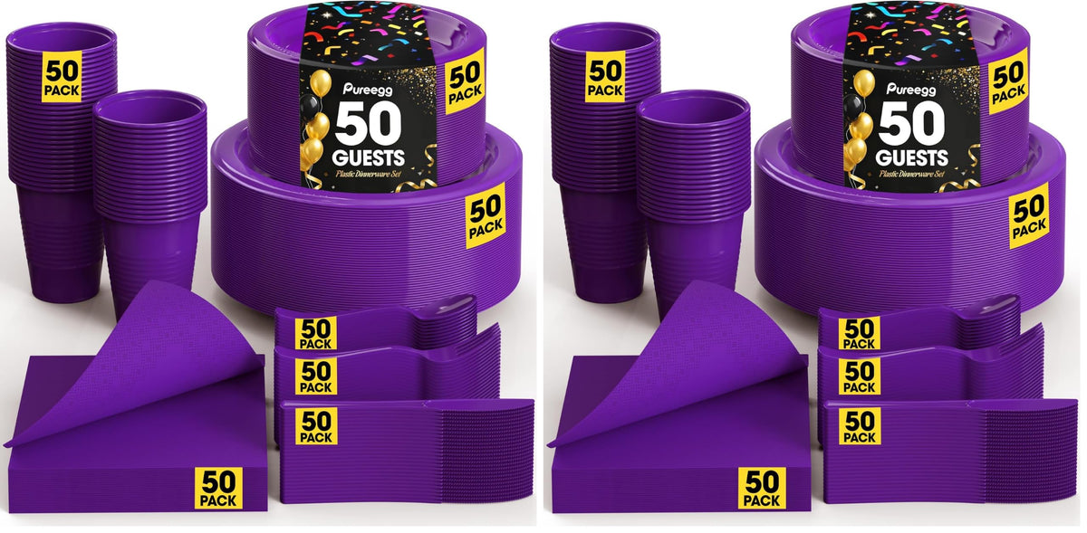 Pureegg 350-Piece Disposable Dinnerware Set for 50 Guests