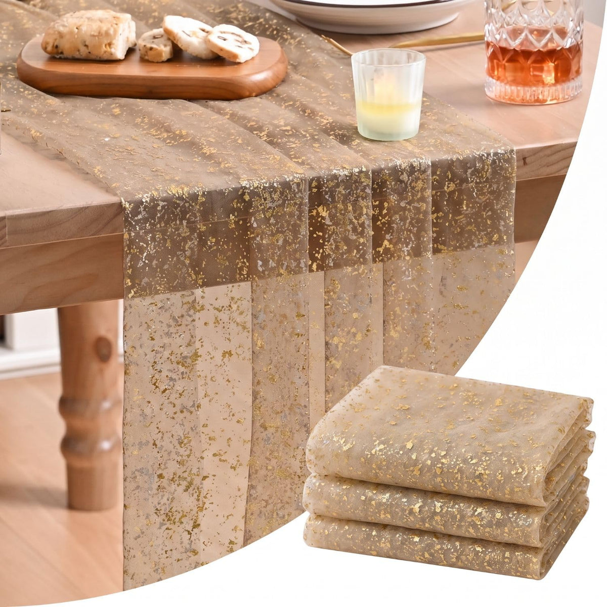 Artoid Mode Glitter Foil Gauze Table Runner for Parties