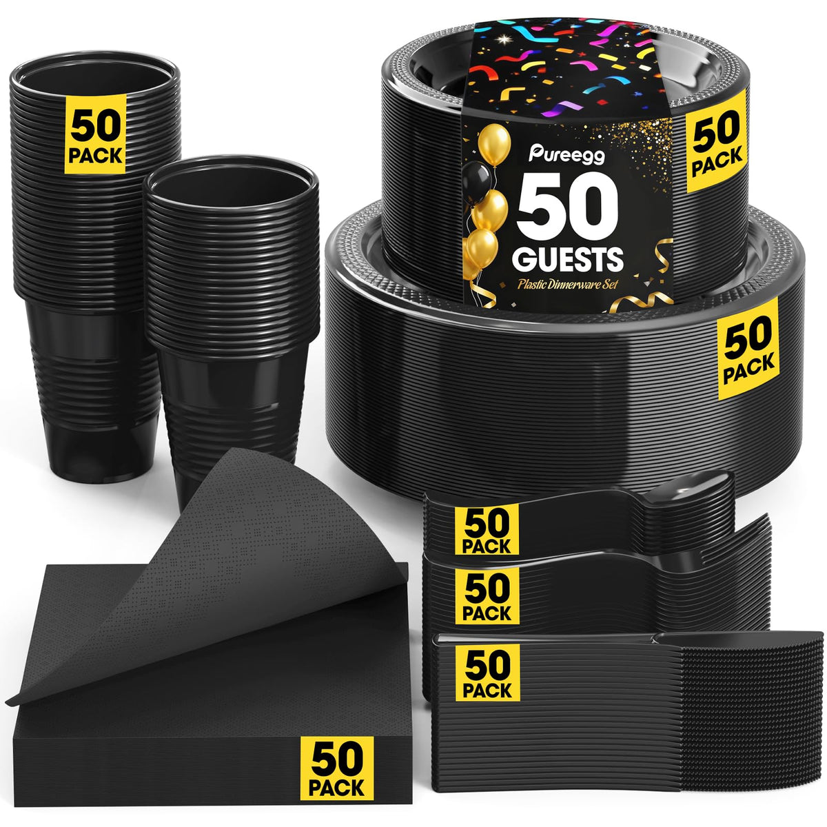 Pureegg 350-Piece Disposable Dinnerware Set for 50 Guests