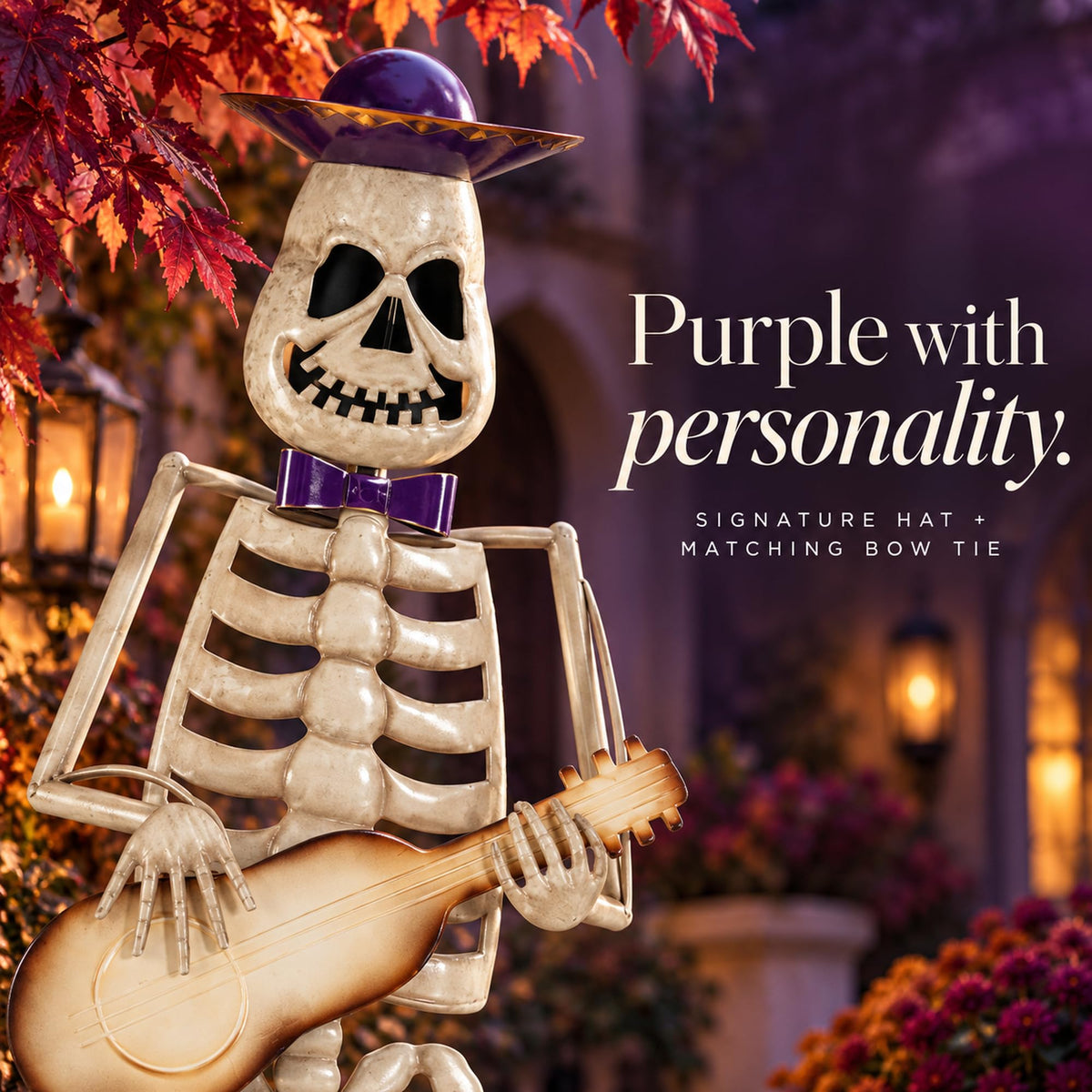 FEISIDELIN 157cm Halloween Skeleton Guitar Yard Statue