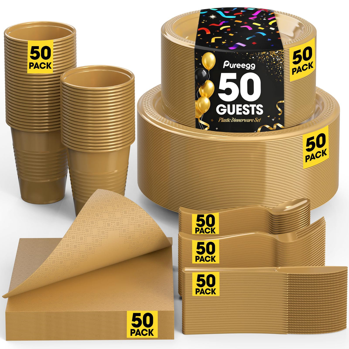 Pureegg 350-Piece Disposable Dinnerware Set for 50 Guests