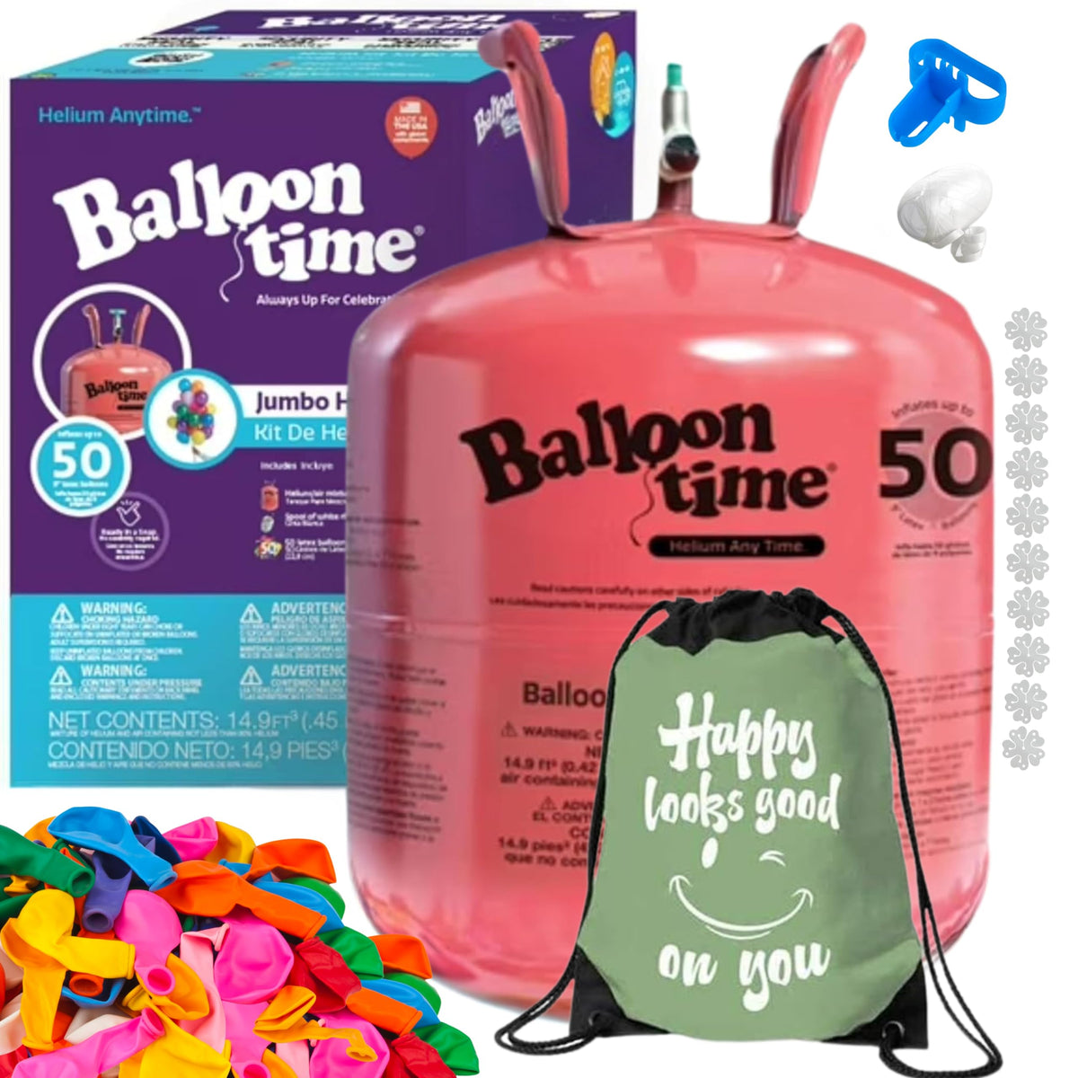 Balloon Time 14.9 Cu Ft Helium Tank Kit with 50 Balloons