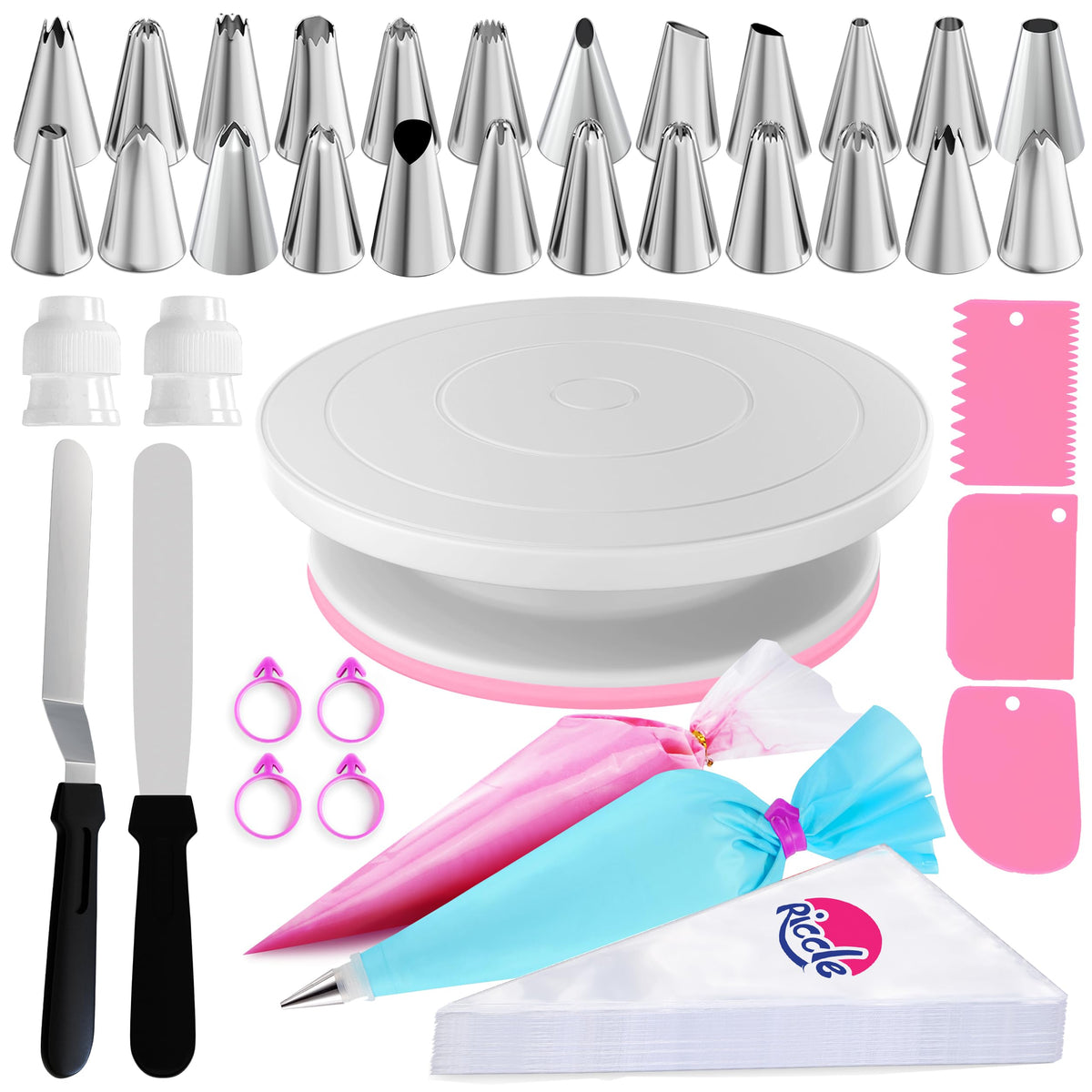 Riccle 88-Piece Cake Decorating Kit with Blue Turntable