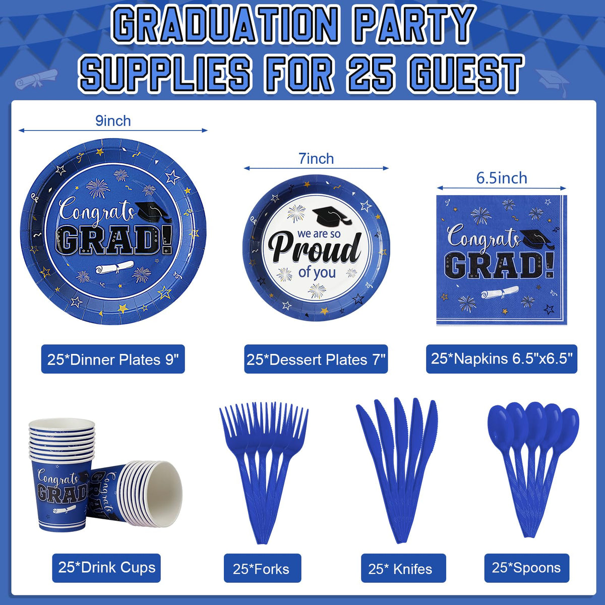 FunnyPars Graduation Party Supplies for 25 or 50 Guests