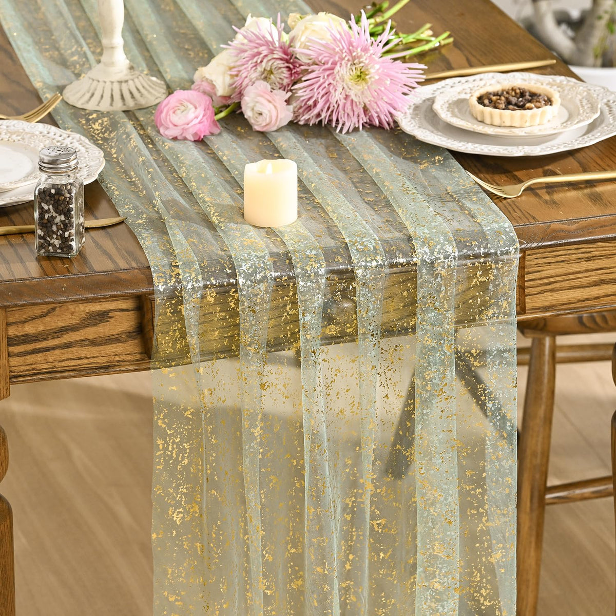 Artoid Mode Glitter Foil Gauze Table Runner for Parties
