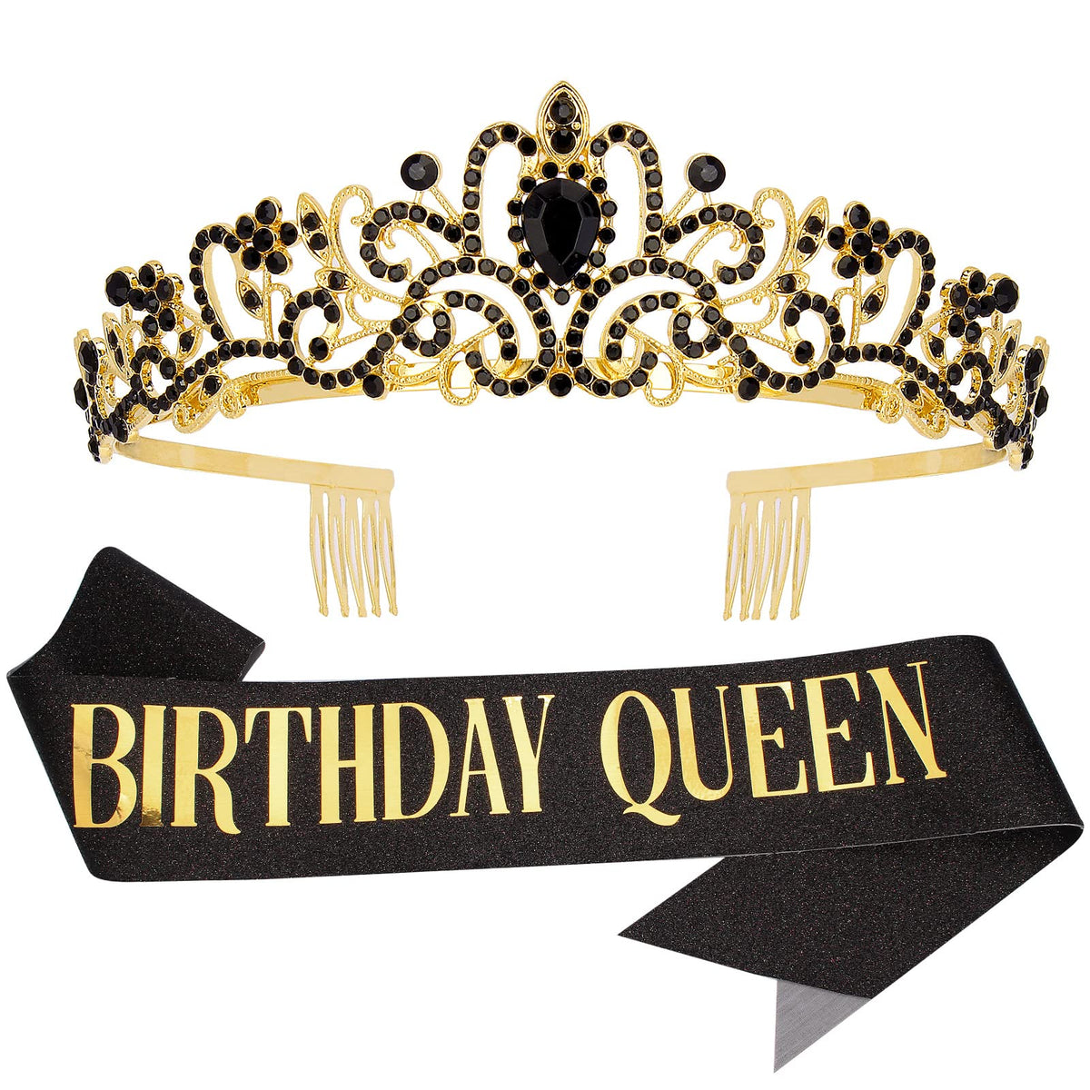 COCIDE Birthday Queen Silver Tiara & Glitter Sash Set