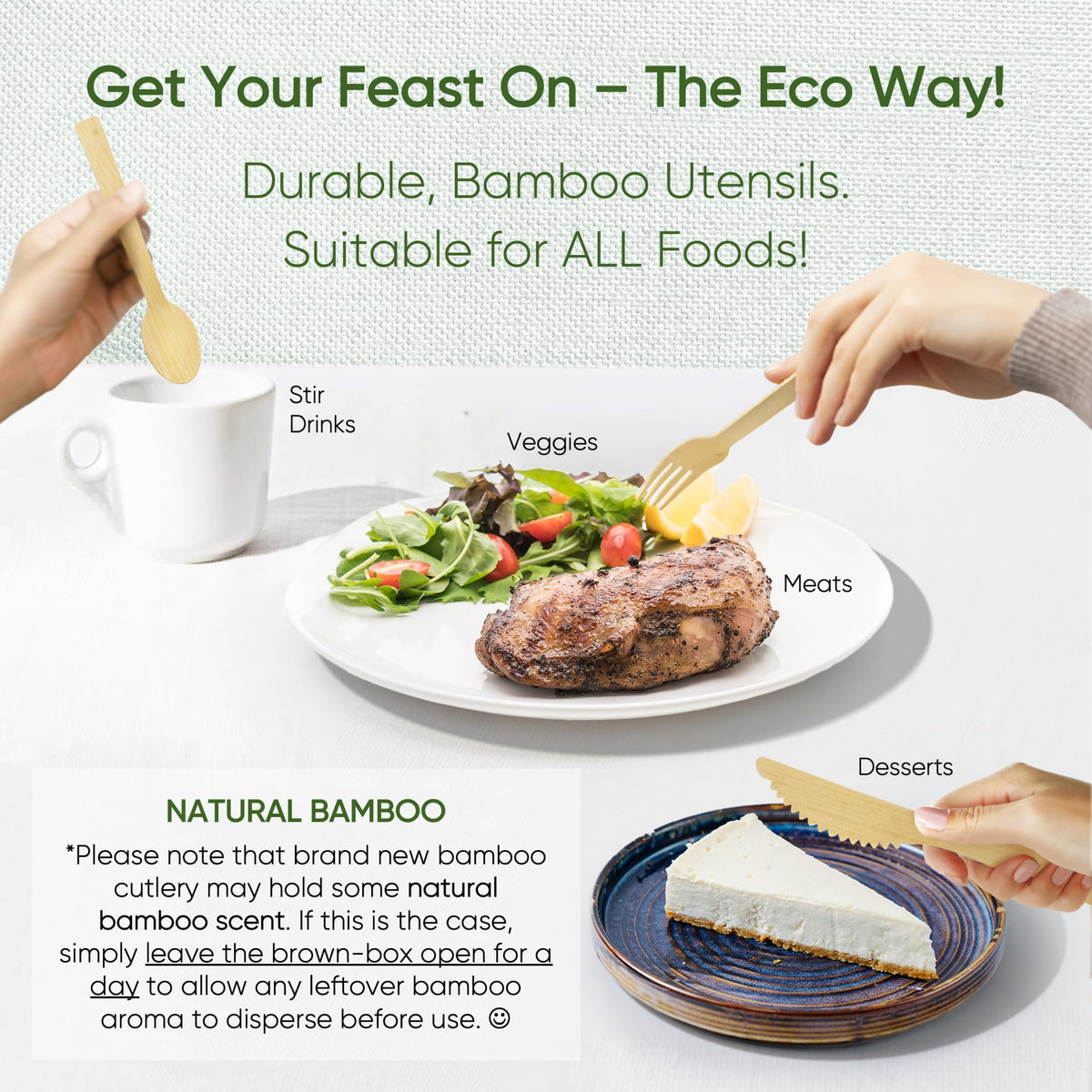 EcoPreps Pre-Rolled Bamboo Cutlery & Napkin Set