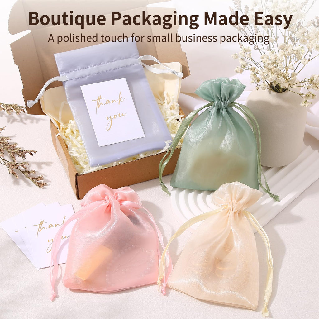 RoyYam 30-Pack 4x6 Organza Gift Bags with Thank You Cards