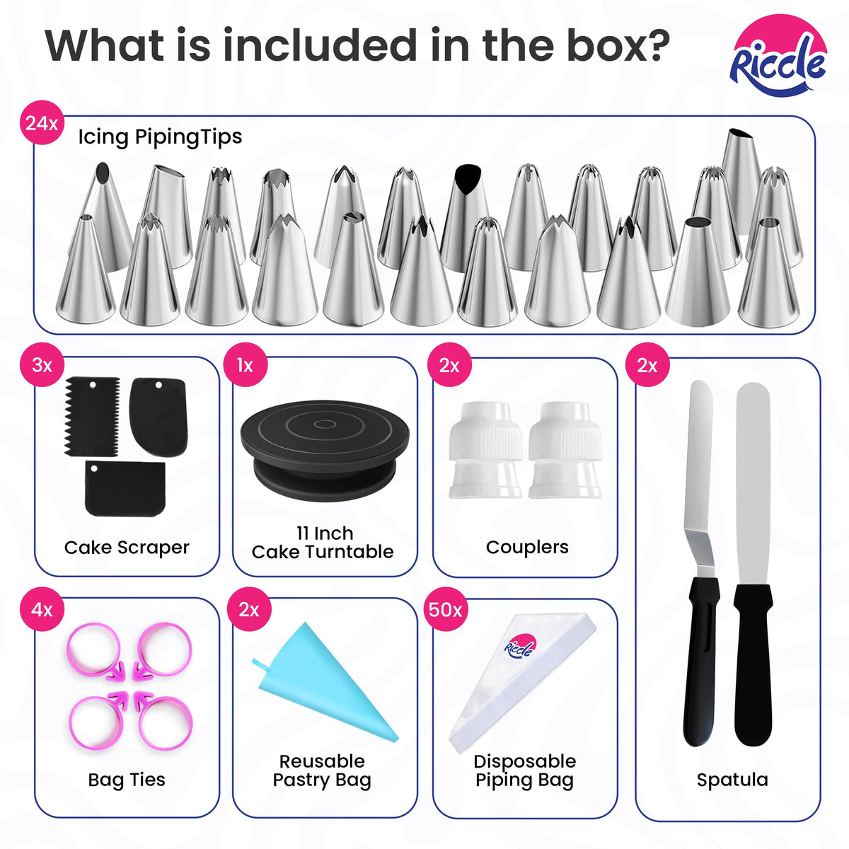 Riccle 88-Piece Cake Decorating Kit with Blue Turntable