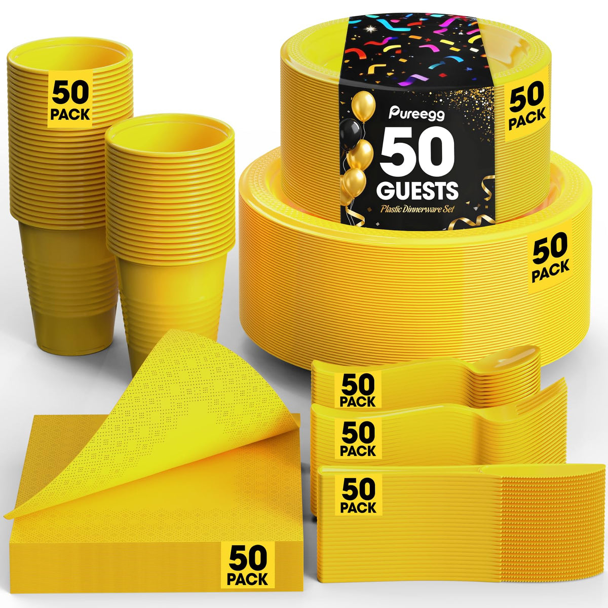 Pureegg 350-Piece Disposable Dinnerware Set for 50 Guests