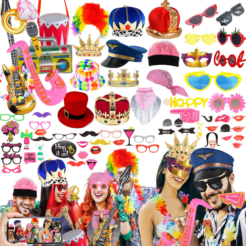Opulent Photo Booth Props Kit with Hats, Wigs & Glasses