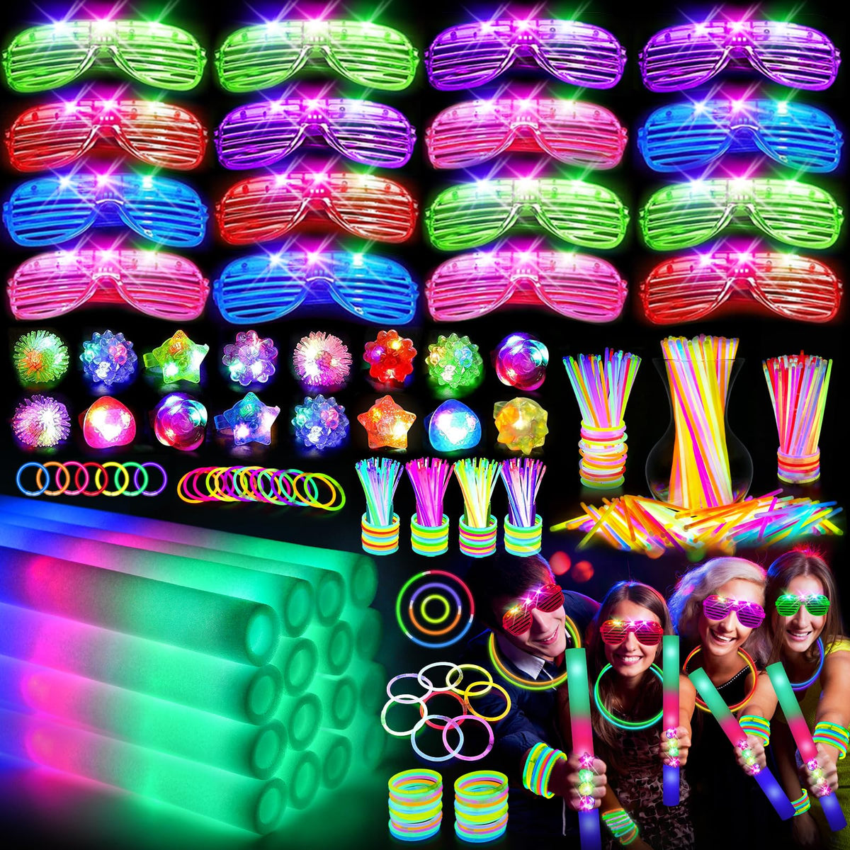 OLUPP 150-Piece Glow Party Kit with LED Glasses & Sticks