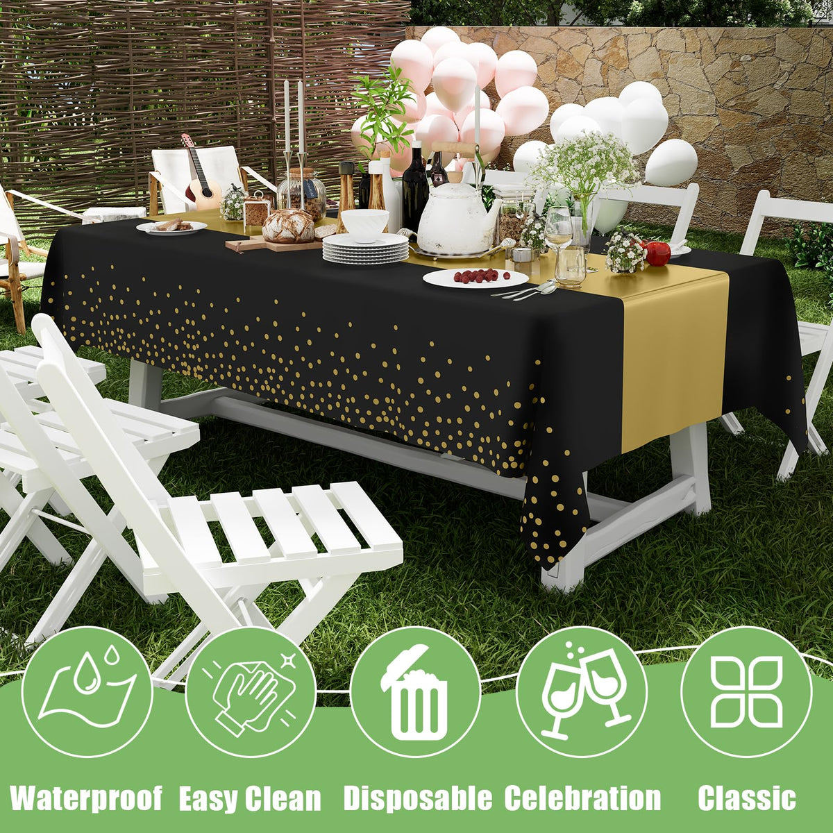 Smiry 12-Pack Gold Print Plastic Tablecloths, 54x108 in