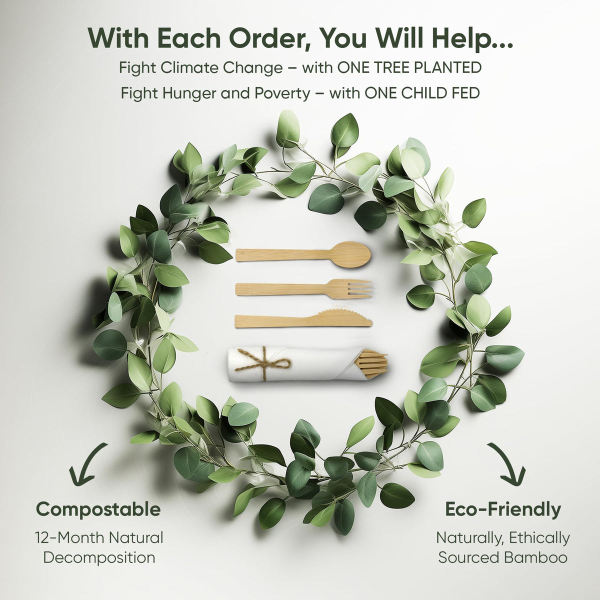 EcoPreps Pre-Rolled Bamboo Cutlery & Napkin Set