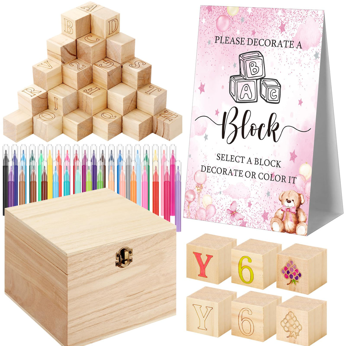 Marsui 136-Piece Baby Shower Game & Decorating Blocks Kit