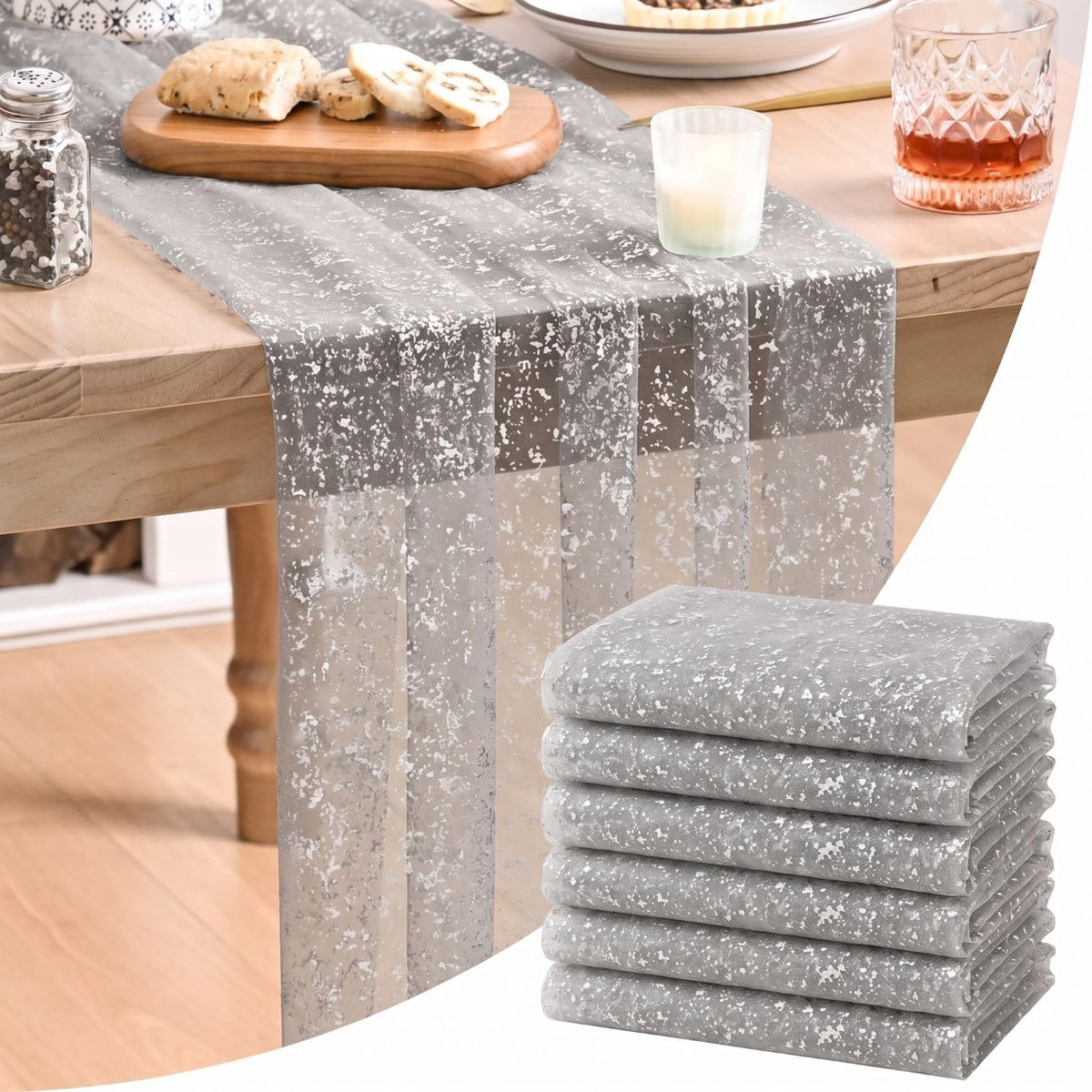 Artoid Mode Glitter Foil Gauze Table Runner for Parties